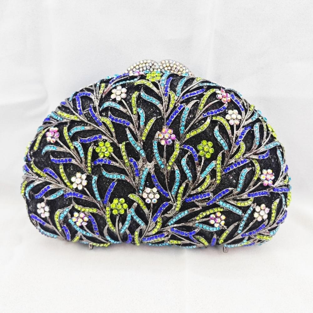 Sea Grass Evening Bag Crystal Clutches Blue Rhinestone Diamond Wedding Purses WHTUOHENG Party Cocktail Purses For Gala Gold Bag