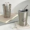 New Stainless Steel Coffee Mug with Straw Lid Portable Coffee Cup Drinking Beer Milk Water Cup Restaurant Bar Party 500ml
