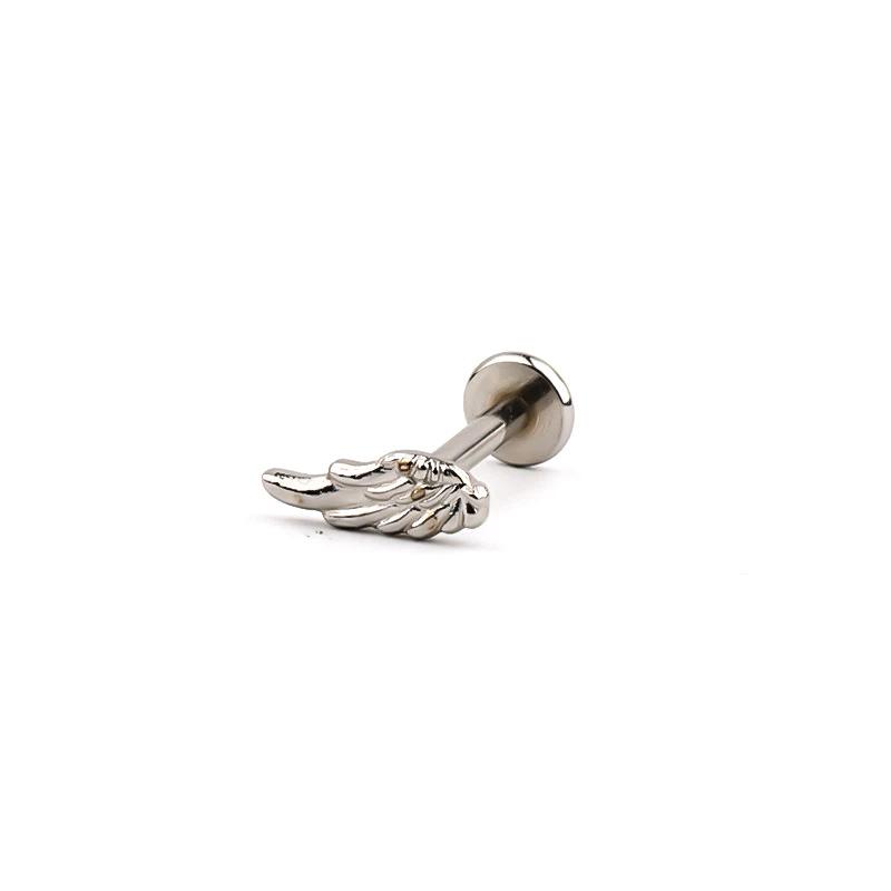 Титановые серьги-гвоздики с крылом, плоская задняя часть, 16G, Лабрет, Пирсинг губы, уха, хряща уха, козелка, хряща козелка, завитка, Пирсинг, Украшения