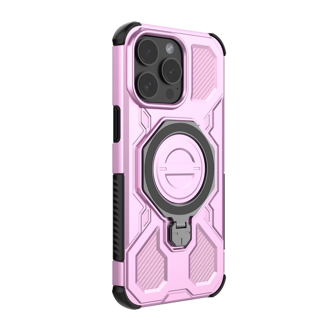 Магнитный чехол для iPhone 15 Pro Max с вращающейся металлической подставкой, противоударная задняя крышка для телефона из ПК+ТПУ