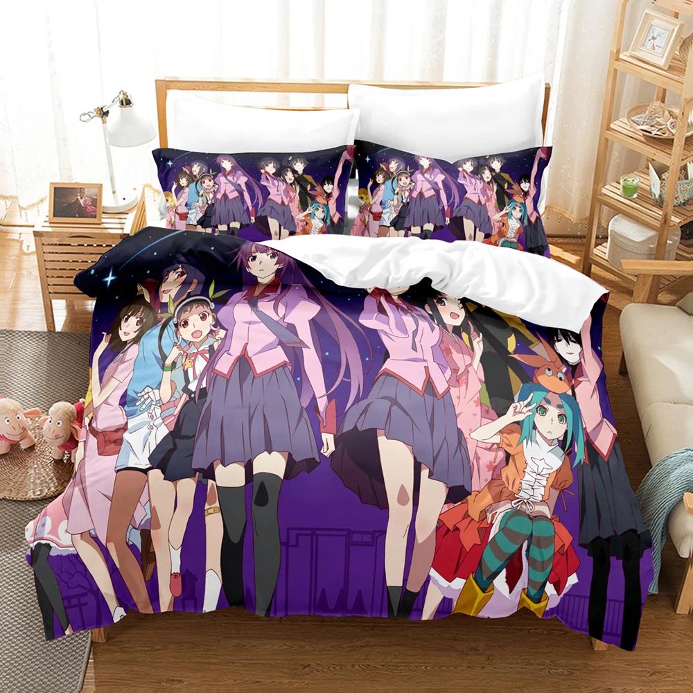 Новый комплект постельного белья серии Monogatari с 3D-принтом и рисунком аниме Araragi Koyomi, пододеяльник для двуспальной кровати, двуспальной кровати, двуспальной кровати, двуспальной кровати, для взрослых и детей, пододеяльник