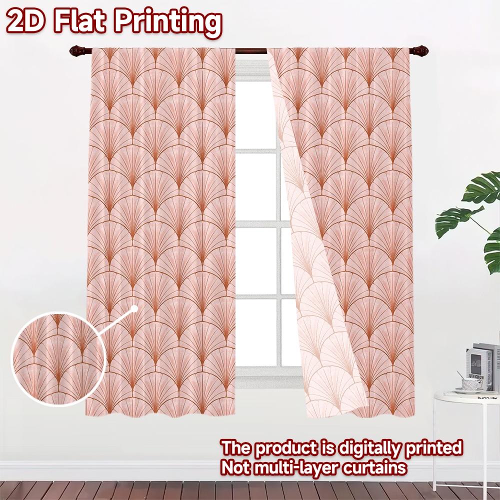2D FLAT PRINTING 2pcs Curtains (Without Rod) Art Deco Fan Motif Modern Minimalist Curtains Versatile Polyester Fabric Curtains