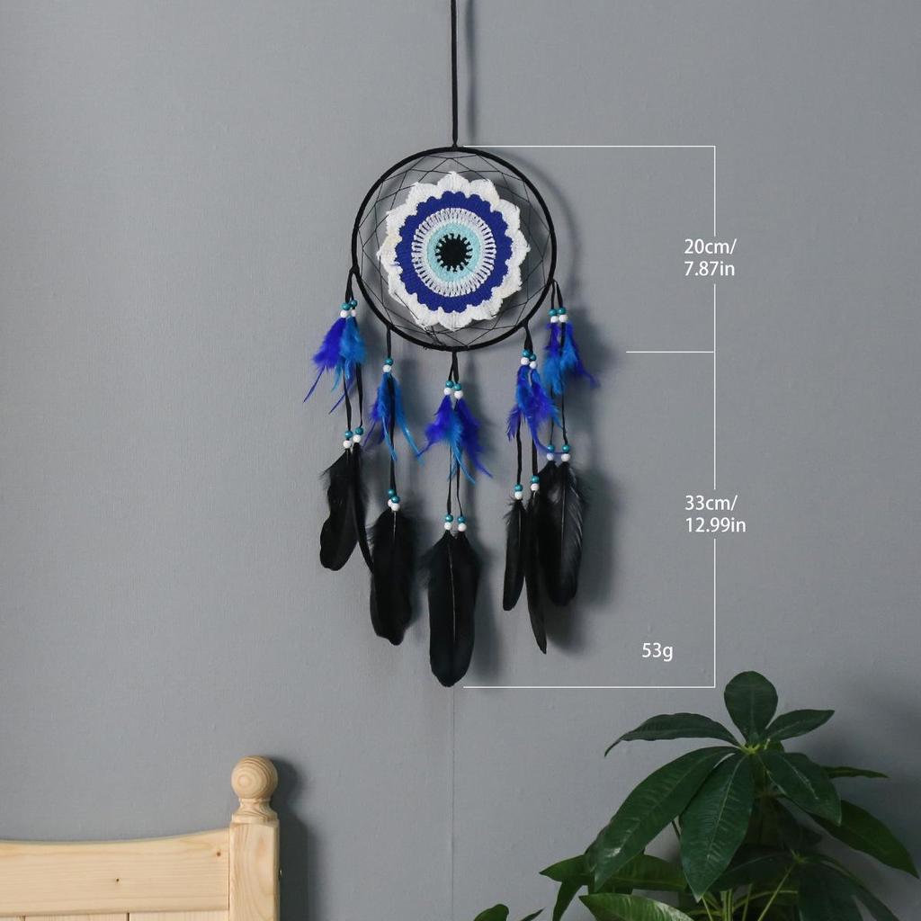 Evil Eye Feather Dream Catcher Pendant - Handmade Decorative Woven Craft