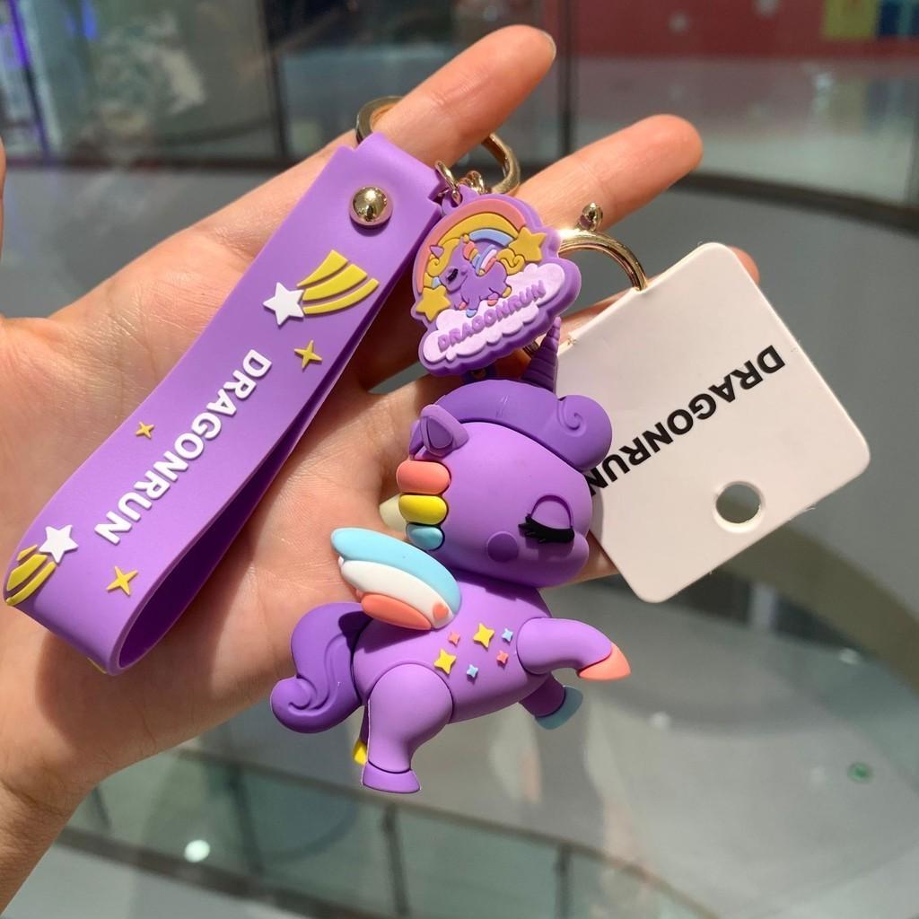 Adorable Unicorn Keychain Cartoon Style Cute Gift Bag Charm For Couples In Pink Metal