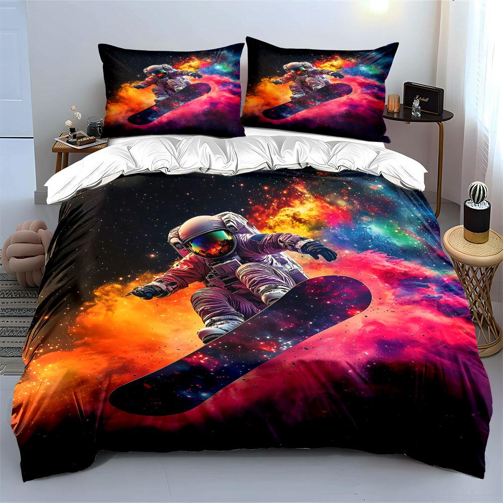 Astronaut snowboarding in space. Bedding sets Duvet cover sets Duvet covers Pillowcases(1 * Duvet Cover 2 * Pillowcases without duvet insert)
