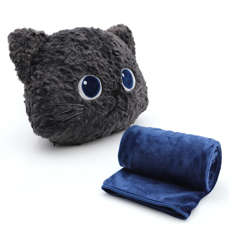 Cozy Cat Cartoon Throw Pillow Blanket With Plush Bunny Fur For Car And Home Use
