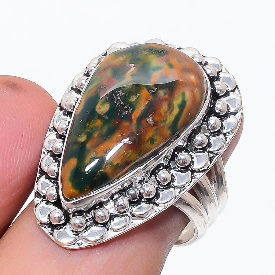 Natural Bloodstone Gemstone 925 Sterling Silver Jewelry Ring Size 8 R3H25