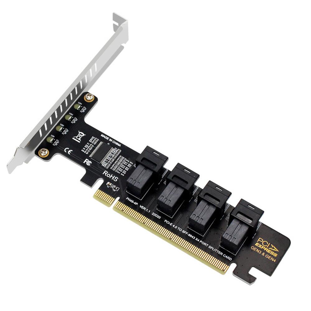1 Piece PCIE 4.0 X16 To SFF-8643 U.2 NVME 4 Ports SSD Adapter Expansion Card New