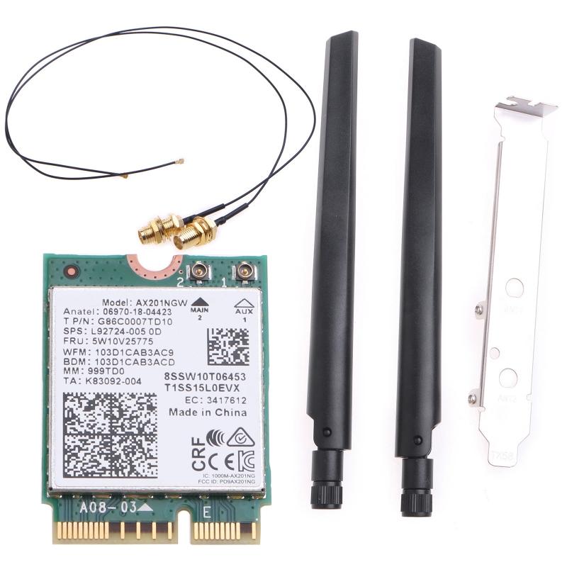 WiFi Desktop Kit AX201NGW Pands WiFi 2.4GHz/5GHz  5.0  Band Includes RF Cable High Gains Antennas and Brackets