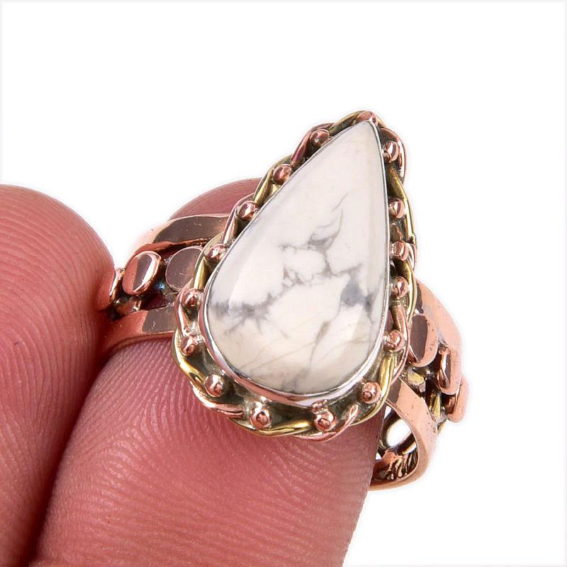 Натуральный камень Хоулит Яшма 925 Проба Стерлинговое серебро Двухцветное кольцо Р.8 p0P44