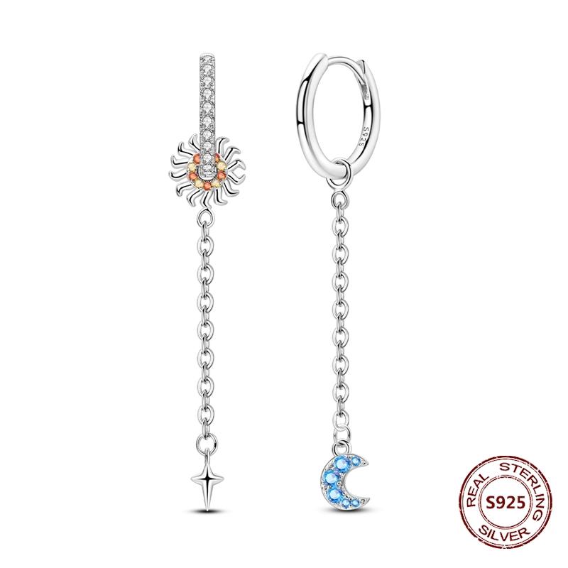 Серьги в виде совы из сияющего голубого циркония, серебряные серьги 925 пробы с дурным глазом для женщин, свадебные, помолвочные, планета, луна, звезда, циркониевые украшения