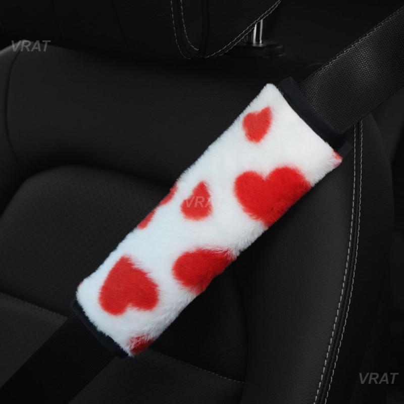 Car Cushion For Adults Youth Kids Breathable Universal Love Rabbit Fur Auto Interior Accessories Seat Belt Guard Safety Belt Pad