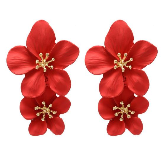 Серьги в форме цветка, двойные слои, 5 лепестков, контрастный цвет, женские украшения для ушей, антикоррозийные, легкие