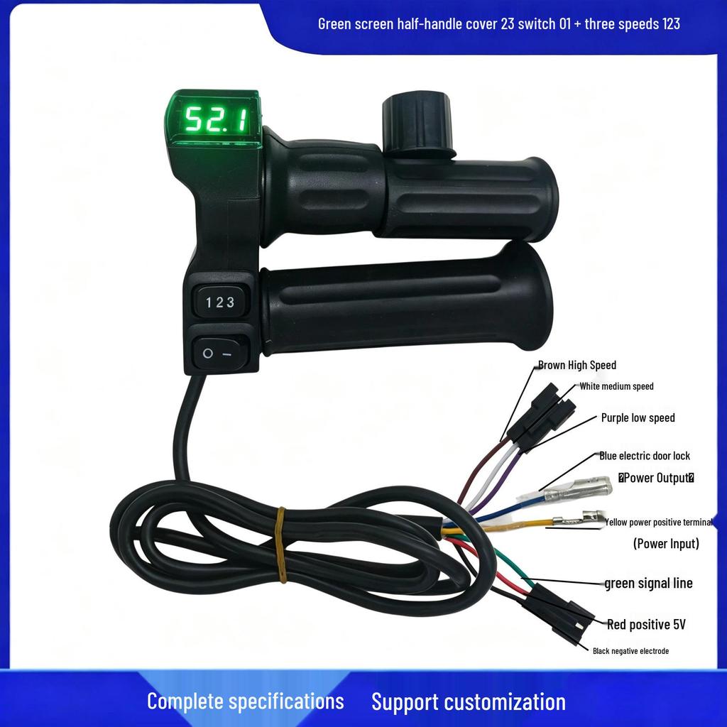 Green Screen Electric Bicycle Throttle Grip with Three-Speed Voltage Display