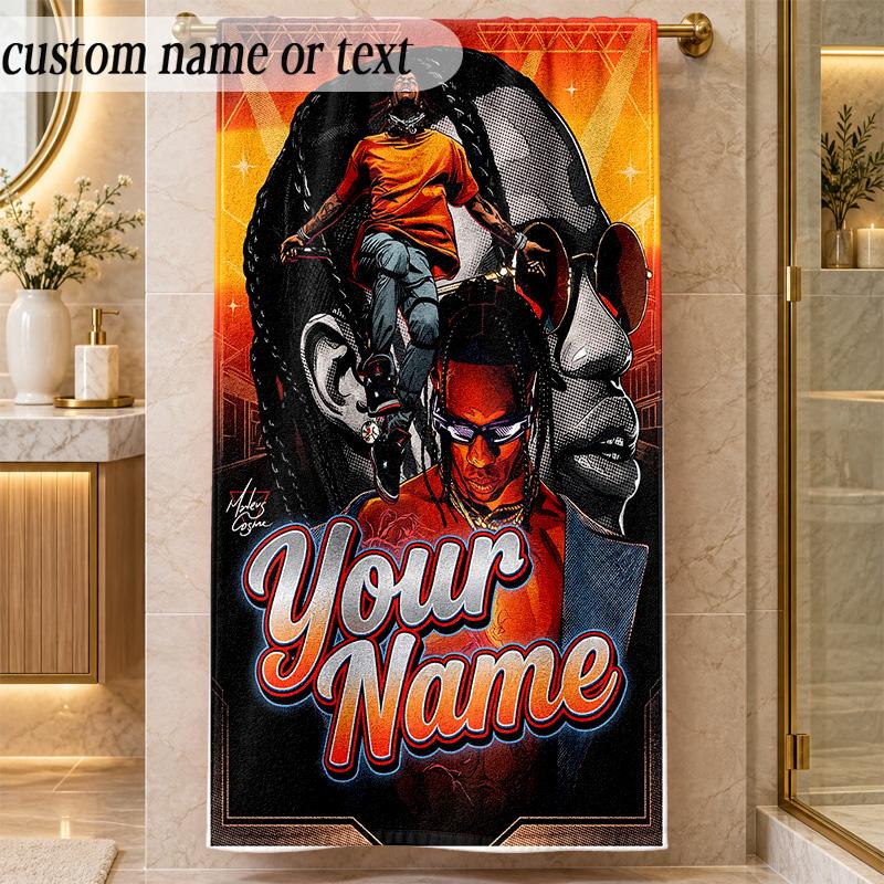 Beach TowelTravis Scott Custom Name Text Personalized Soft Towel for Beach Pool Indoor Home Decor Gift