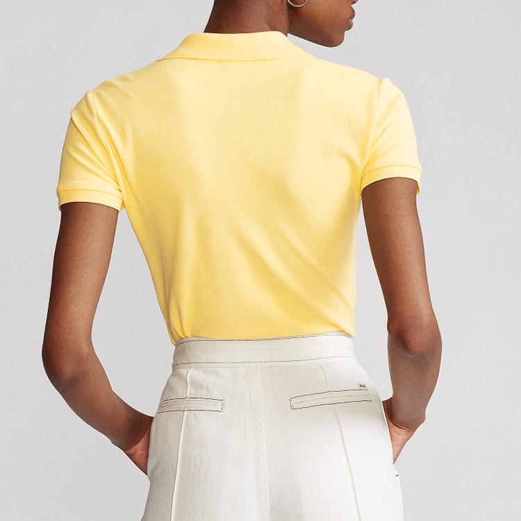 Polo Ralph Lauren Однотонная футболка-поло с логотипом, короткий рукав, женские топы, желтый, WMPOKNINCU20349-700