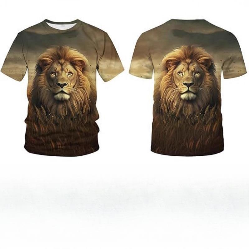 Летний топ с круглым вырезом и 3D-принтом в виде льва, модная повседневная мужская футболка с коротким рукавом
