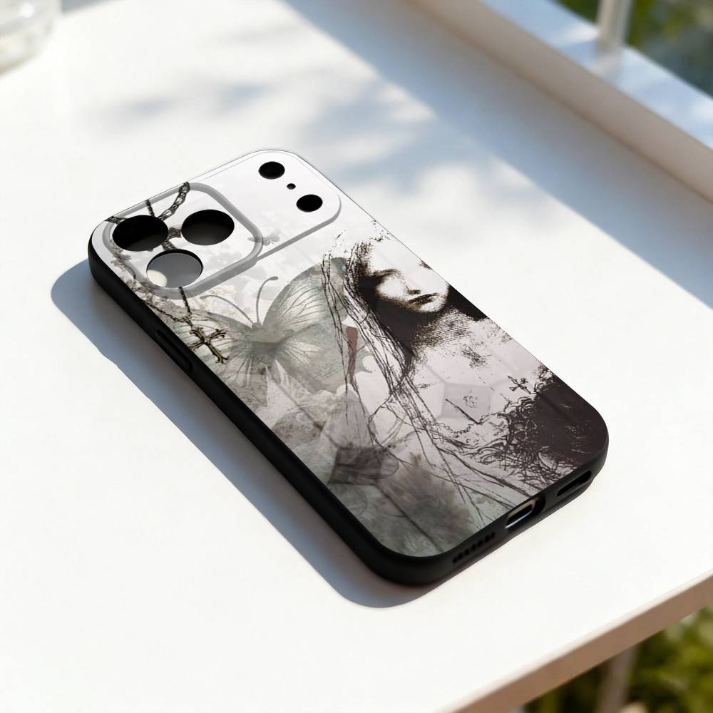 Темный готический киберсигилизм Чехол для телефона Для iPhone 11,12,13,14,15,16,17,Pro,Max,Plus,E,SE4,Air,Mini Черный Мягкий чехол