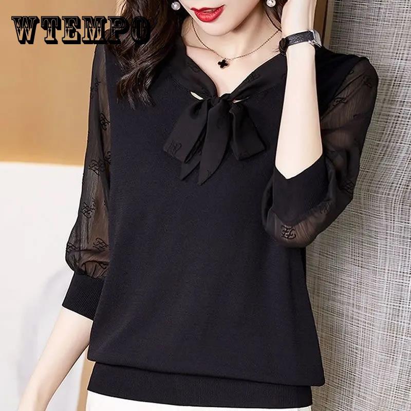 Новая шифоновая блузка для офиса и леди, модные топы с милым бантом, женский повседневный летний пуловер с длинным рукавом