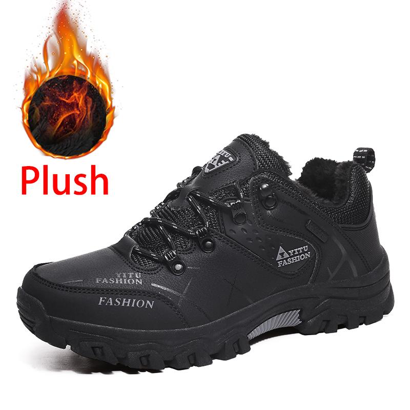 Мужская походная обувь, зимние уличные снежные хлопковые ботинки, водонепроницаемая кожаная спортивная треккинговая обувь, теплые плюшевые кроссовки для альпинизма, размер 39-47