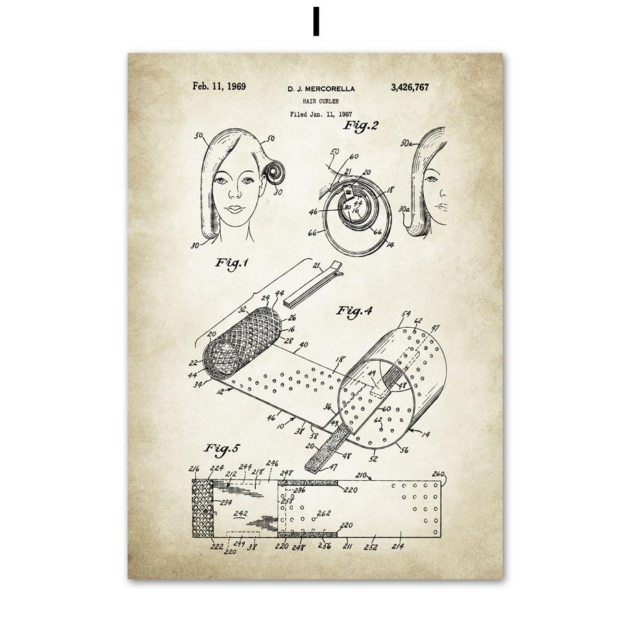 Парикмахерская патентный рисунок Парикмахерская Парикмахерская скандинавский постер настенный художественный принт холст живопись Декор фотографии для гостиной