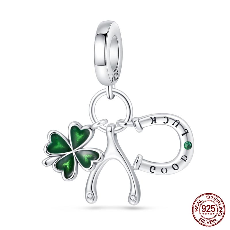 925 Silver Tree of Life Four-Leaf Clover Green Series Charms Beads Fit Qikaola 925 Original Bracelet DIY Jewelry Making