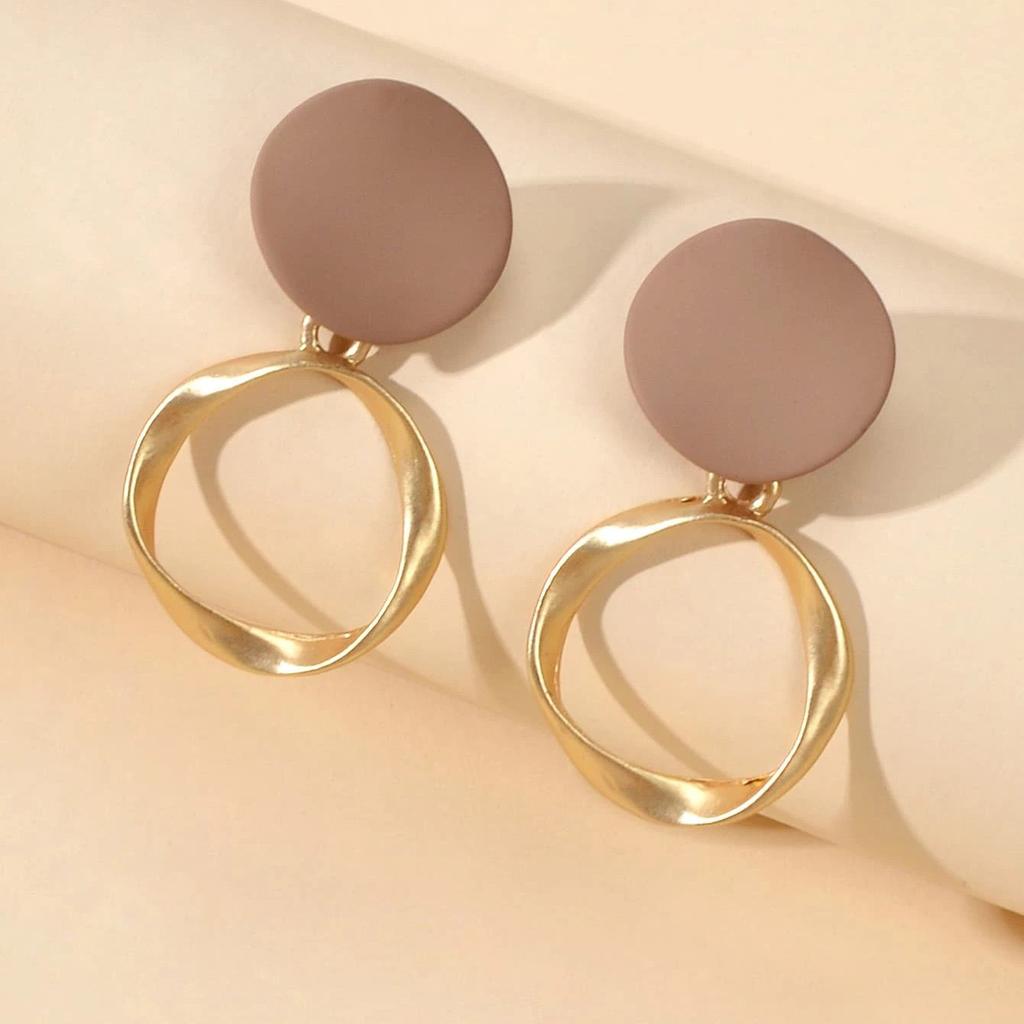 Simple Khaki Round Earrings, New High-texture Diamond-encrusted Geometric Earrings for Women