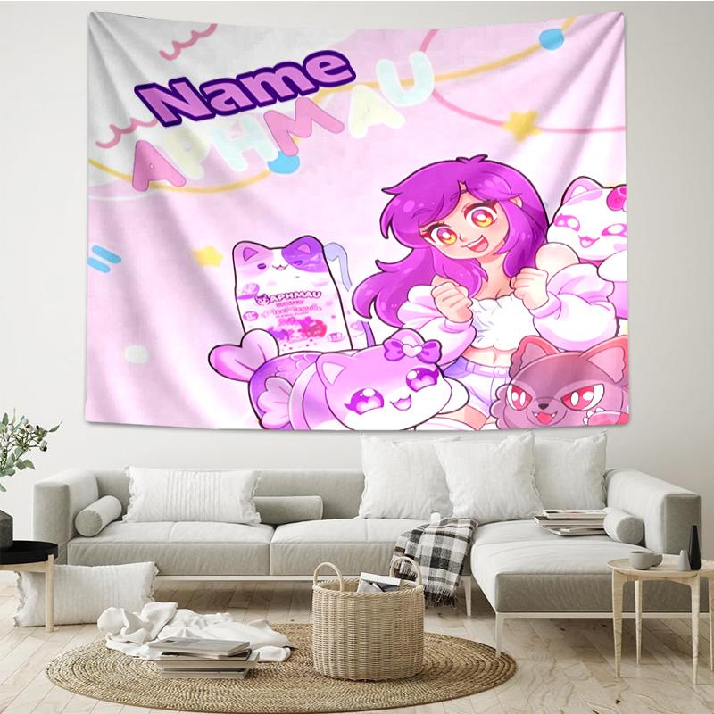 Custom Name Aphmau Print Tapestry, Backdrop, Easy Setup, Ideal for Bedroom, Office & Living Room, with Aesthetic Wall Hanging Decor.
