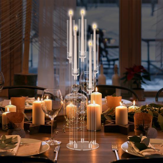 Candle Holder Centerpiece Candelabra Centerpieces, Tall Candelabra, Clear Taper Candlestick Holder, 5 Arm Candlesticks Acrylic Wedding with Shade, LED