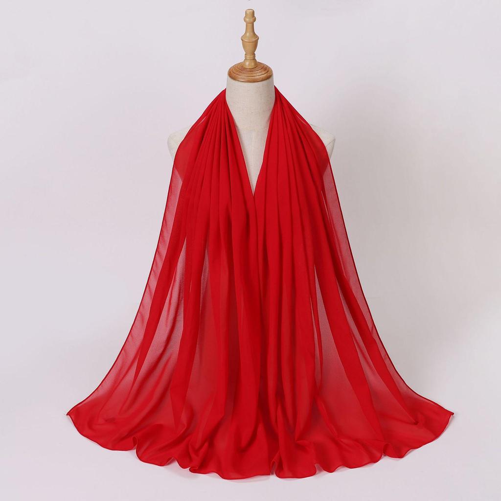 Этнический шифоновый хиджаб-шарф с жемчугом - Однотонный, Длинный стиль для Ближнего Востока и Африки