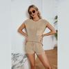 Spring and Summer New Loose Casual Suit Large Size with Pockets Solid Color Ladies Knitwear Shorts Set