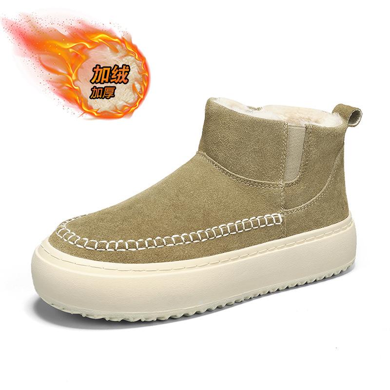 Зимние ботинки мужские флисовые теплые ленивые утолщенные хлопковые ботинки на толстой подошве нескользящие короткие ботинки