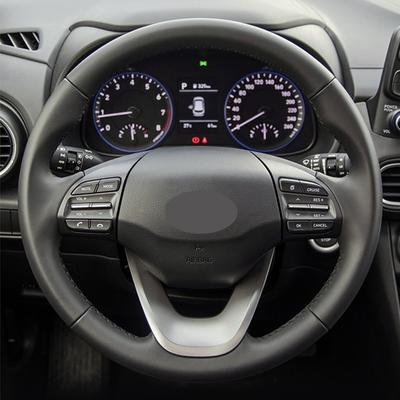 Ручная стежка Черный чехол на руль из искусственной кожи DIY Чехлы на руль автомобиля для Hyundai Kona 2017 -
