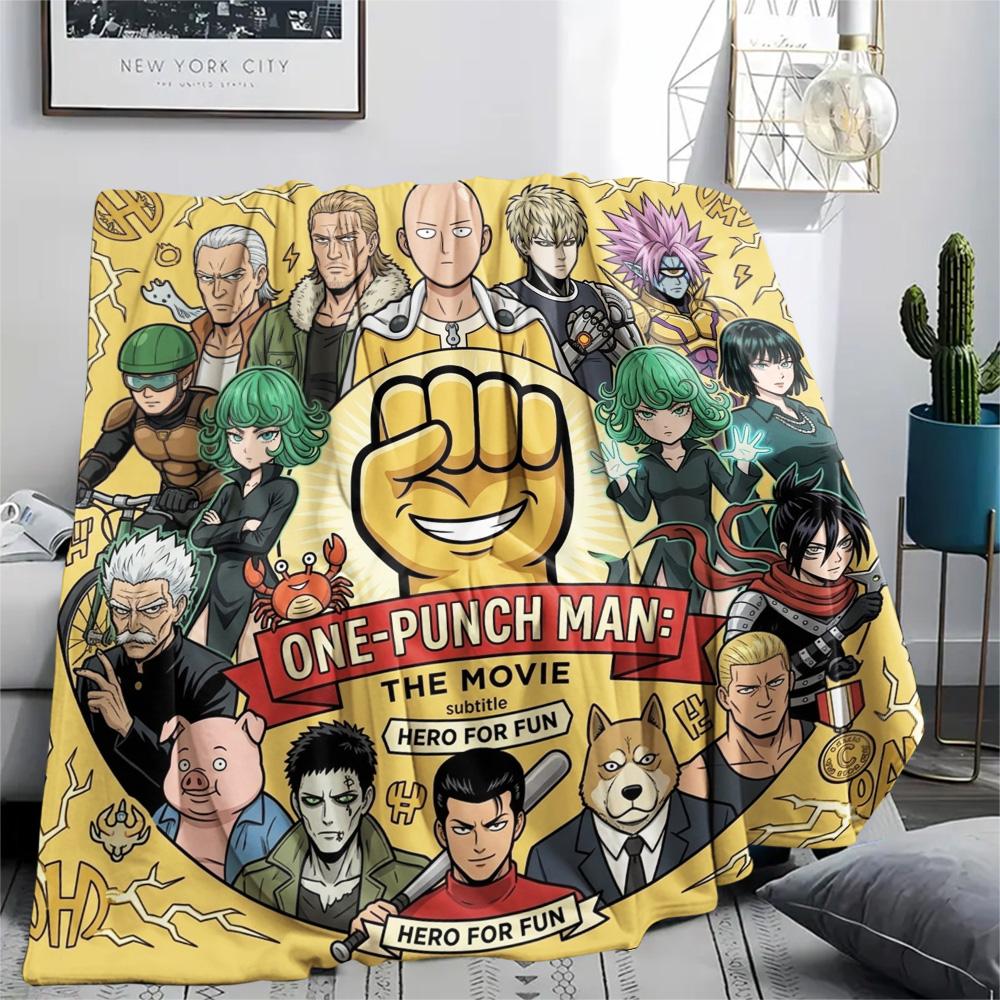 1PC Onepunch Man Patterned Flannel Blanket Suitable For All Seasons For Home Decor Warmth And Comfort Gifts Holiday Present