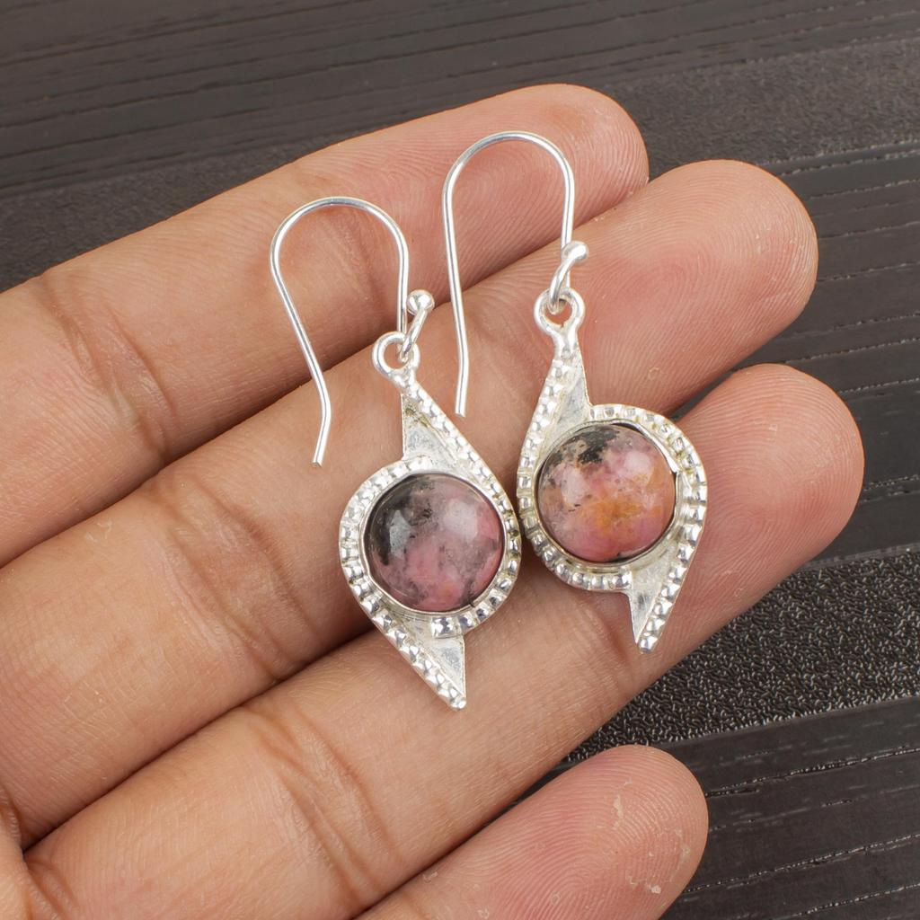Black Rhodonite Gemstone Jewelry, 925 Sterling Silver Earrings, Handmade Rhodonite Silver Earrings Gift For Sister