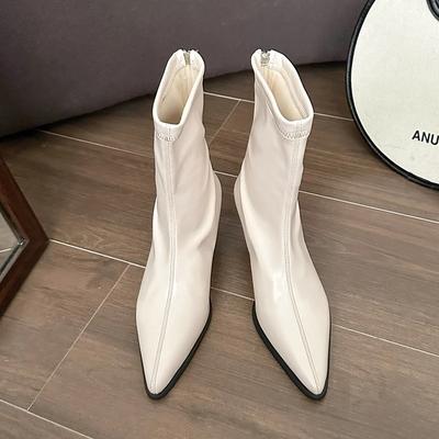 Ботильоны на тонком каблуке, современные зимние ботинки с круглым носком, женские 2024, высокое качество, средний каблук, однотонные, лаконичные женские ботинки с прострочкой