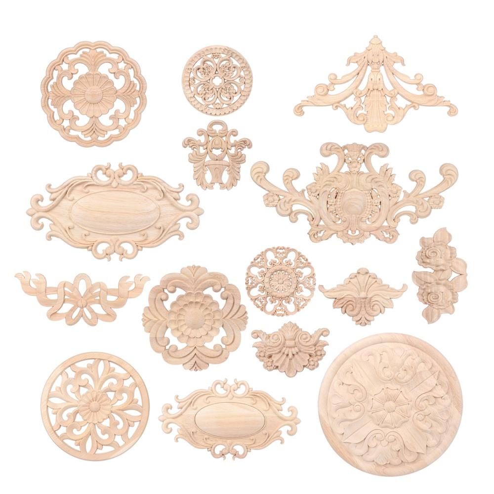 Parts Wall Door Wood Carved Wooden Figurines Crafts Corner Appliques Frame Woodcarving Decorative