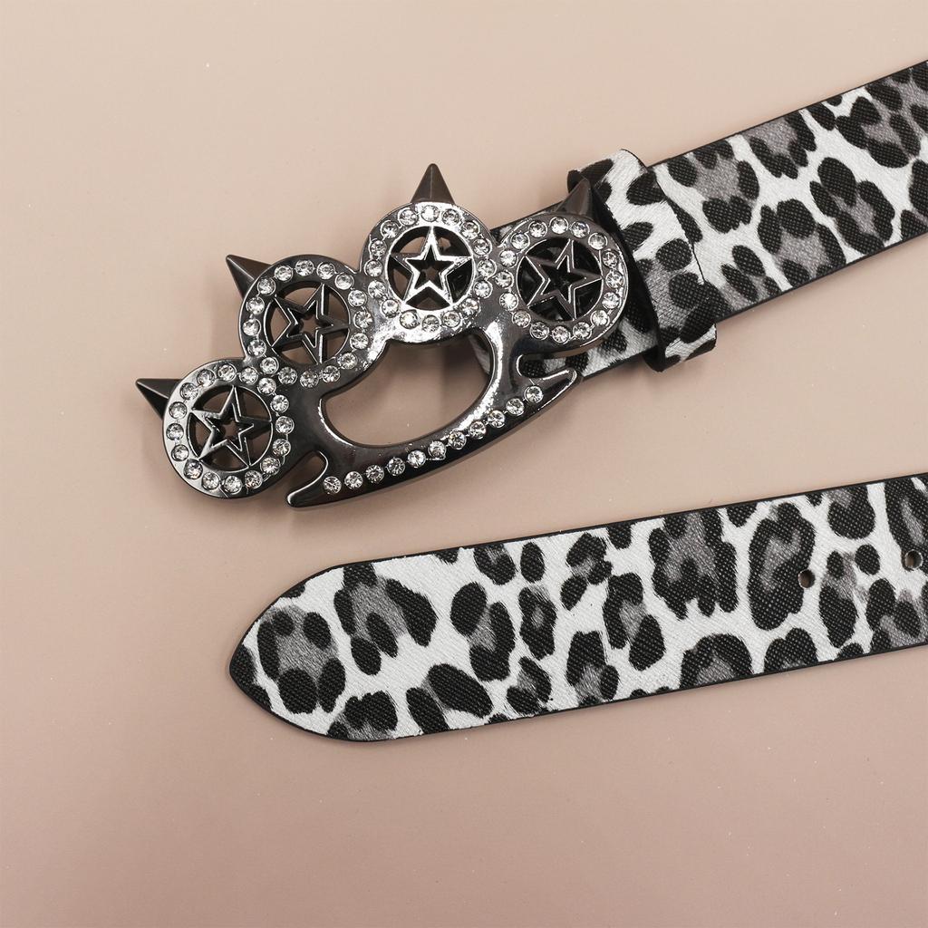 Rhinestone Tiger Claw Buckle Belt Leopard Print Series Punk Decoration Women's Belt Yabi Decorative Belt