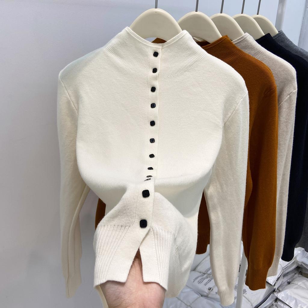 Премиальный серый осенне-зимний многослойный свитер с полувысоким воротом и длинными рукавами, ленивый стиль, свободный повседневный вязаный кардиган, топ, женский наряд