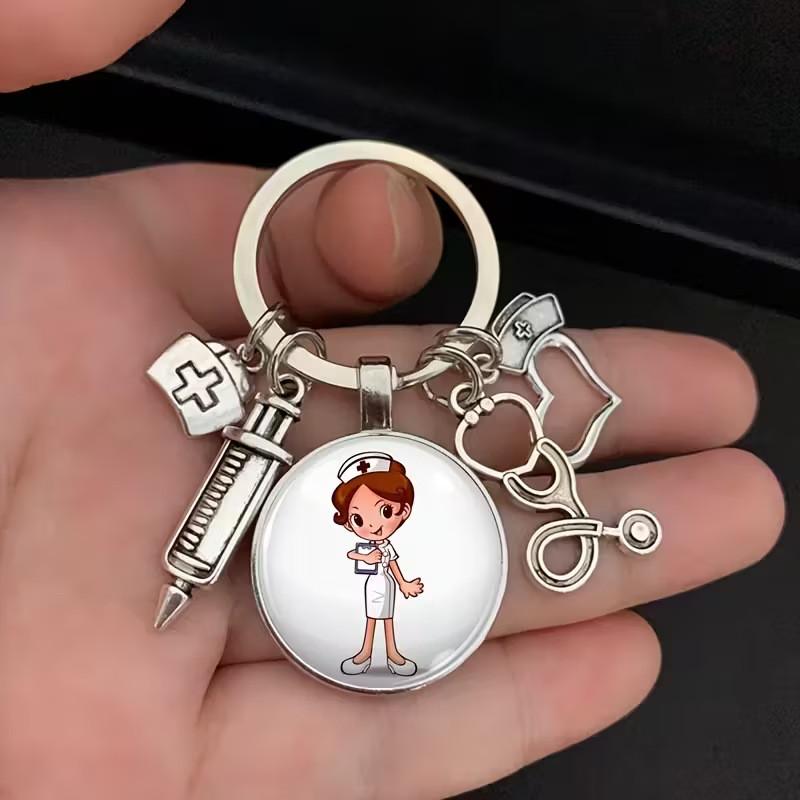 Care Dental Nurse Keychain With Medical Syringe And Stethoscope Gift Pattern