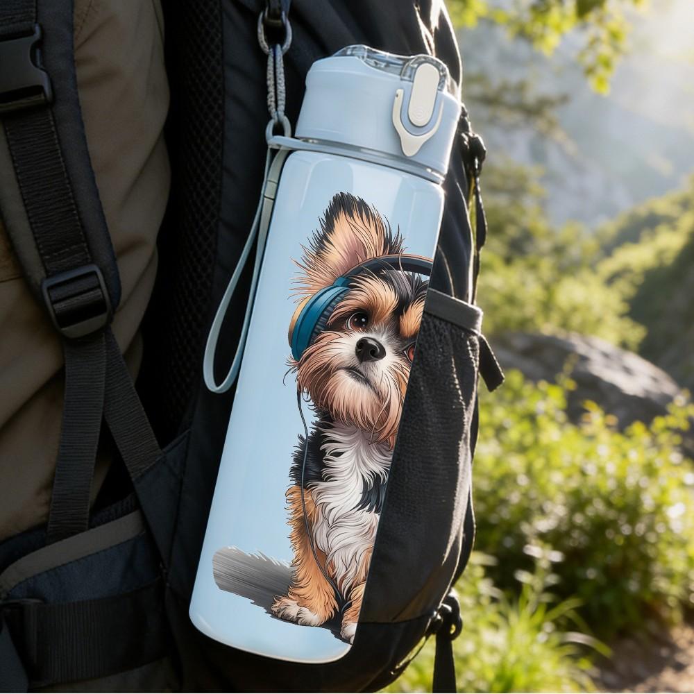 1PC Yorkshire Terrier Dog Bust Print 750ml Color Plastic Sports Water Bottle Leakproof Flip Straw Lid For Sports Office Home Use