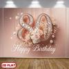 2D 80th Birthday Photography Backdrop, Pink Floral & Diamond Background