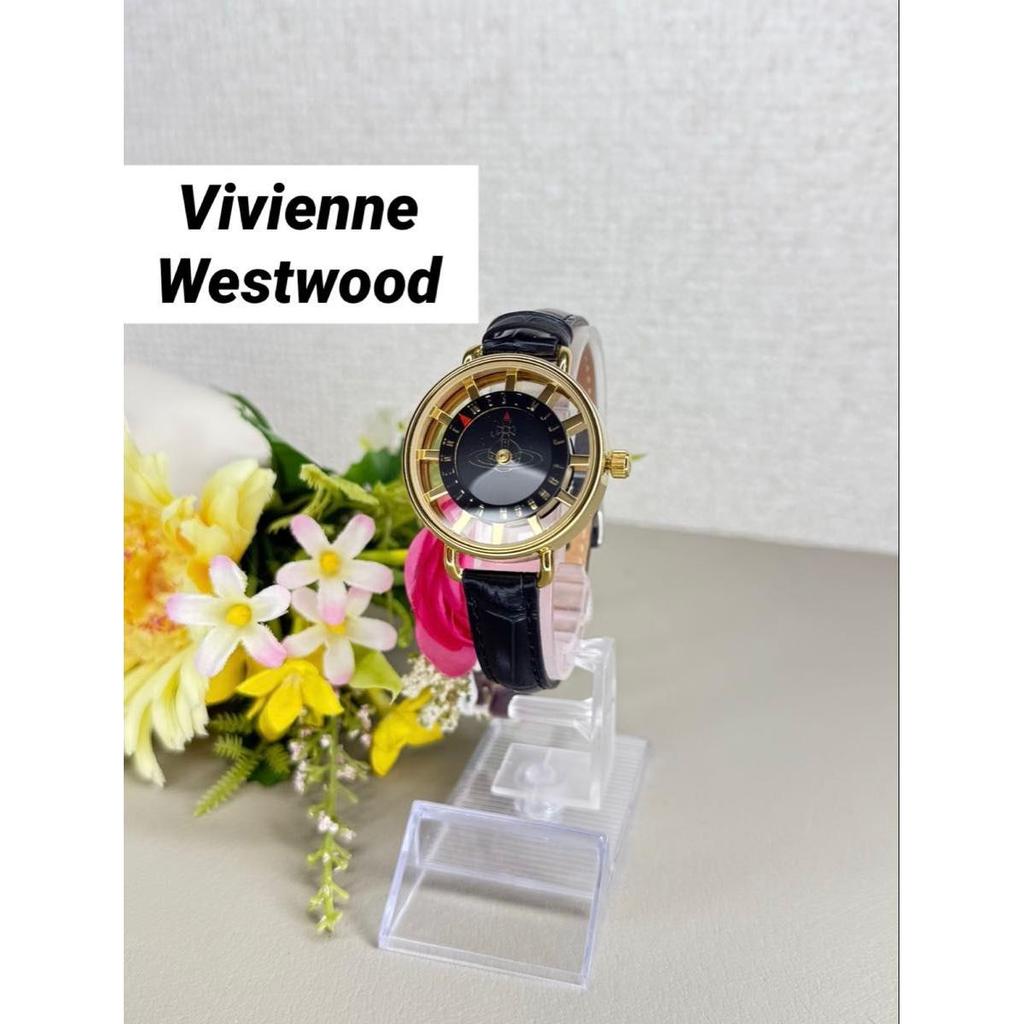 Used Rare Excellent Condition Vivienne Westwood Watch Quartz Orb Dial Leather Band Black Gold