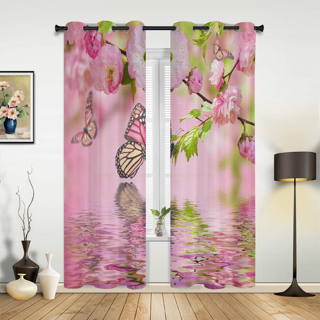 Pink Flowers Orchid Branches Curtains for Bedroom Living Room Drapes Kitchen Children's Room Window Curtain Modern Home Decor