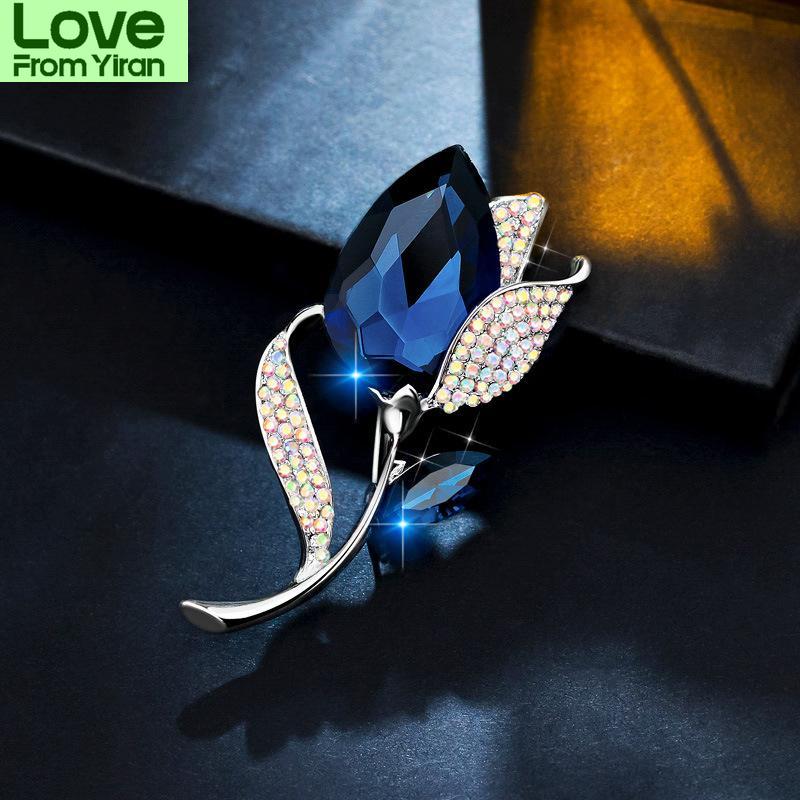 Fashion Crystal Tulip Flower Brooch Female Corsage Party Wedding Pin Scarf Brooches Accessories