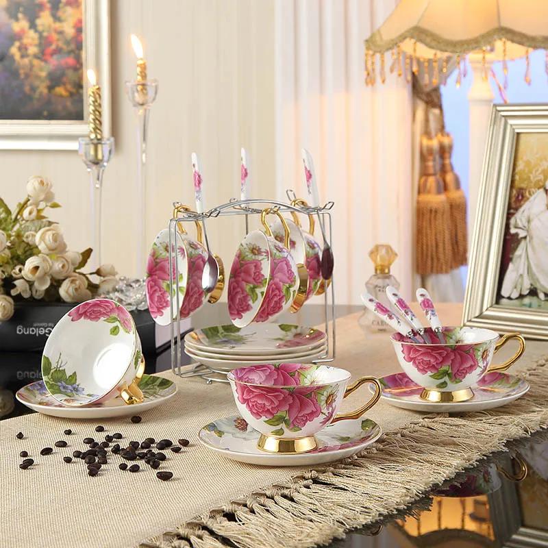 Высококачественный Британский Винтажный Набор Кофейных Чашек из Костяного Фарфора Фарфоровые Чайные Наборы Керамические Чашки Органайзер для Чаепития Набор из Шести Предметов