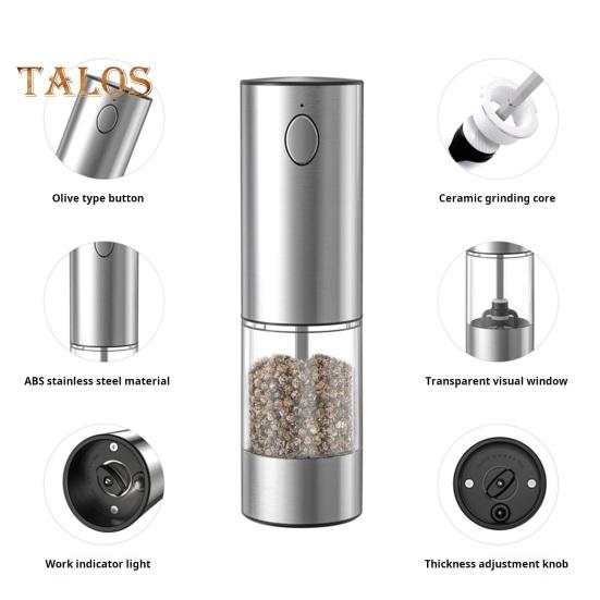 Electric Electric Salt And Pepper Grinder Rechargeable USB One-Touch Automatic Grinding Tools Adjustable Thickness LED Light Herb Crusher for