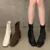 Модные женские зимние ботильоны с квадратным носком, на среднем каблуке, туфли-лодочки, дизайнерские массивные кожаные челси, зимний тренд 2024, готическая женская обувь