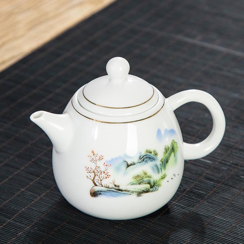 High Quality White Porcelain Teapot Exquisite Enamel Color Teapot With Tea Strainer Handmade Ceramics Teaware Tea Set