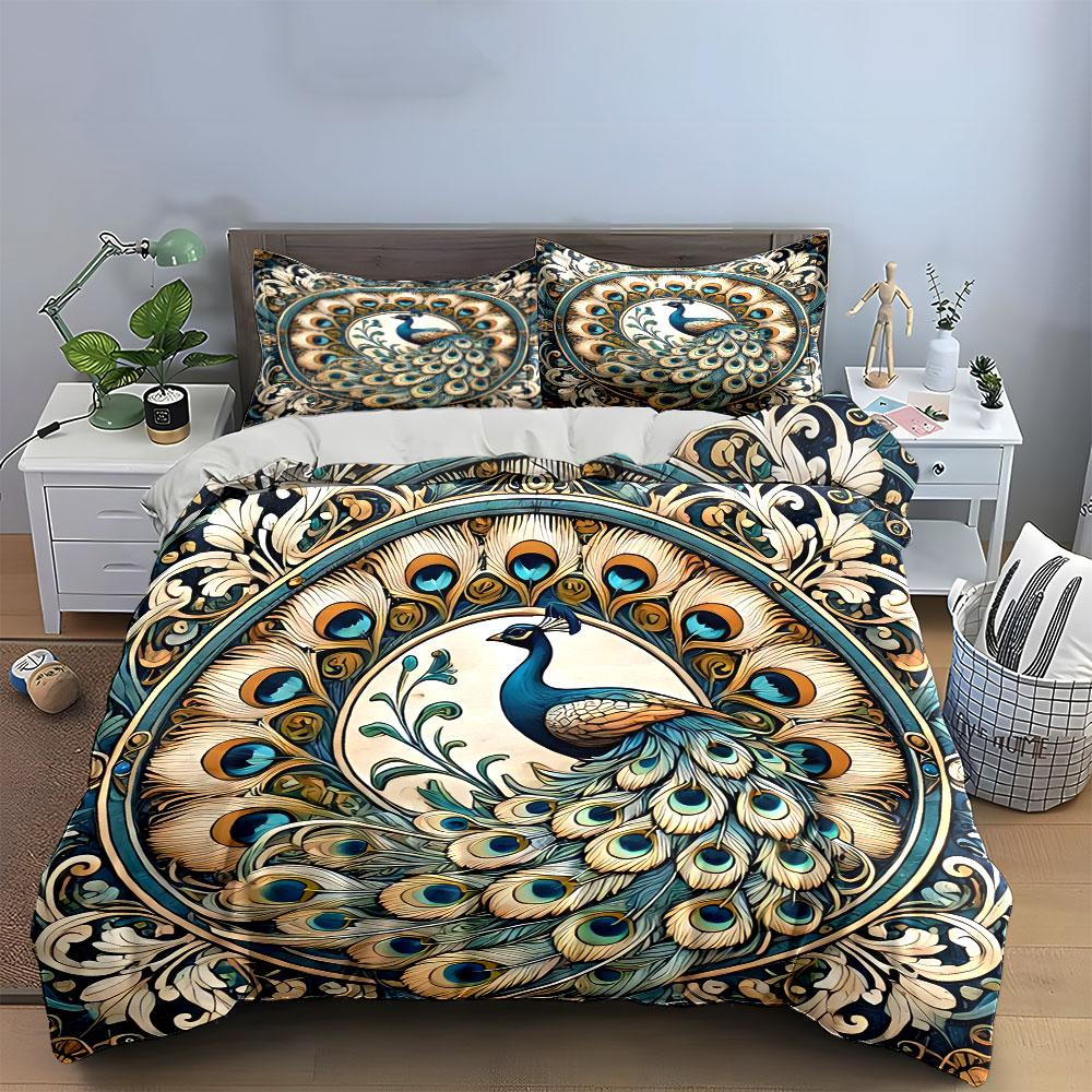 "Peacock Art Decor Set" Soft Skin-Friendly Bedding Set Includes 1 Duvet Cover And 2 Pillowcase, Gift